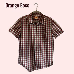 Boss Orange Hugo Boss Slim Fit Plaid Shirt Red Black White Vintage EUC